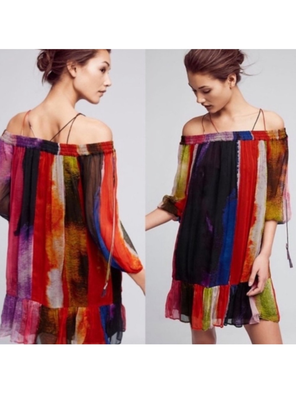 Anthropologie Off-Shoulder Multicolor Mini Dress